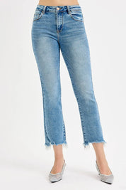 RISEN Full Size High Rise Crop Straight Slim Jeans Plus Size | Jeans Daverri Fashions