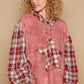 POL Star Patch Plaid Long Sleeve Hooded Top - DAVERRI FASHIONS