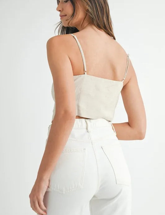 MABLE Linen Mix Button Down Tank Top | Tank Tops Daverri Fashions