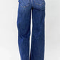 Daverri double button zip fly dark blue high-rise wide-leg denim jeans