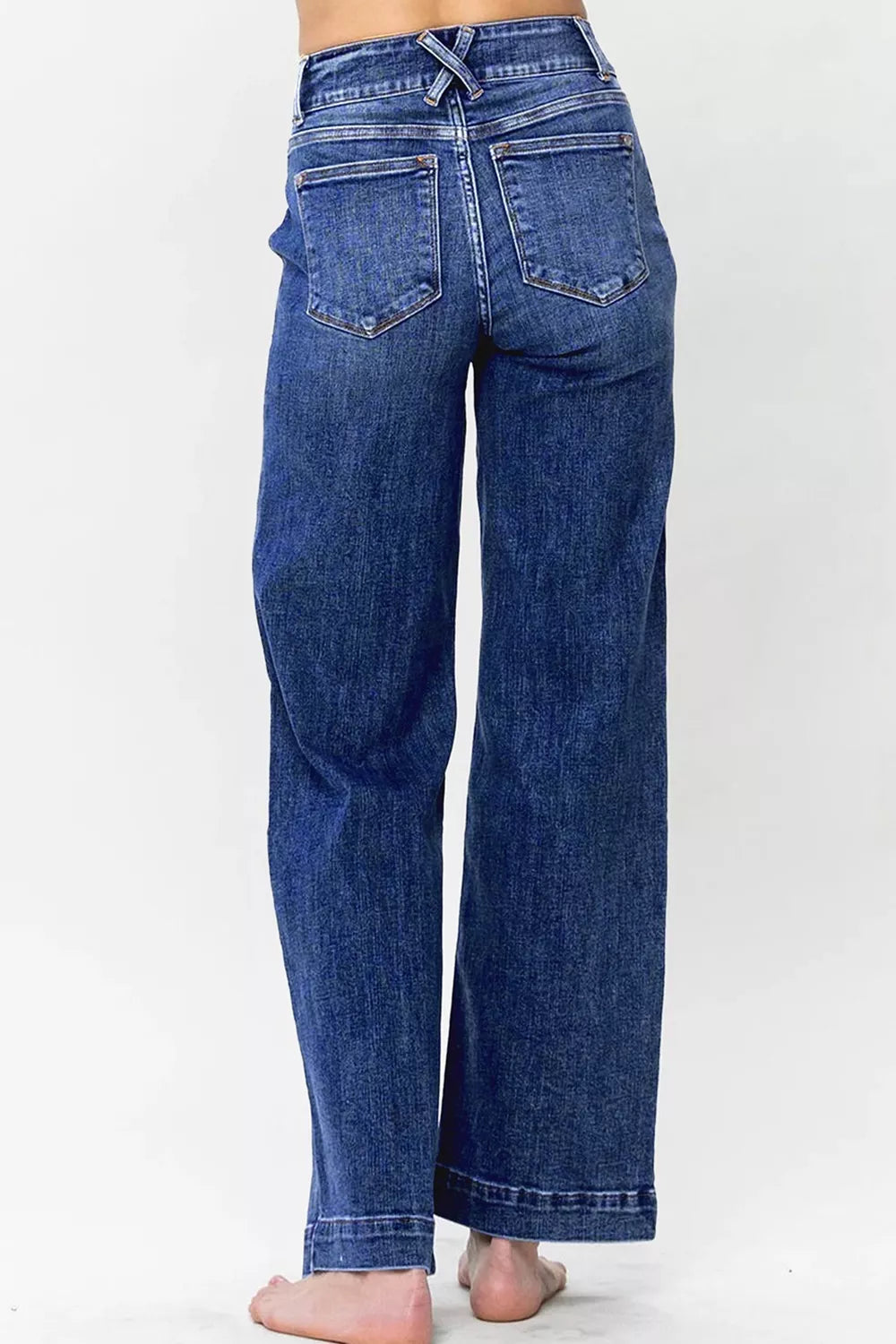 Daverri double button zip fly dark blue high-rise wide-leg denim jeans