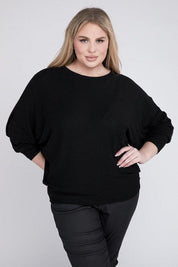 Zenana Plus Batwing Sleeve Knit Top-Casual Comfort Shirts & Tops