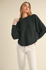 Mable Round Neck Dolman Sleeve Cropped Sweater Tops