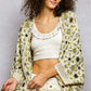 Delicate off-white POL open front crochet cardigan with muted green floral pattern