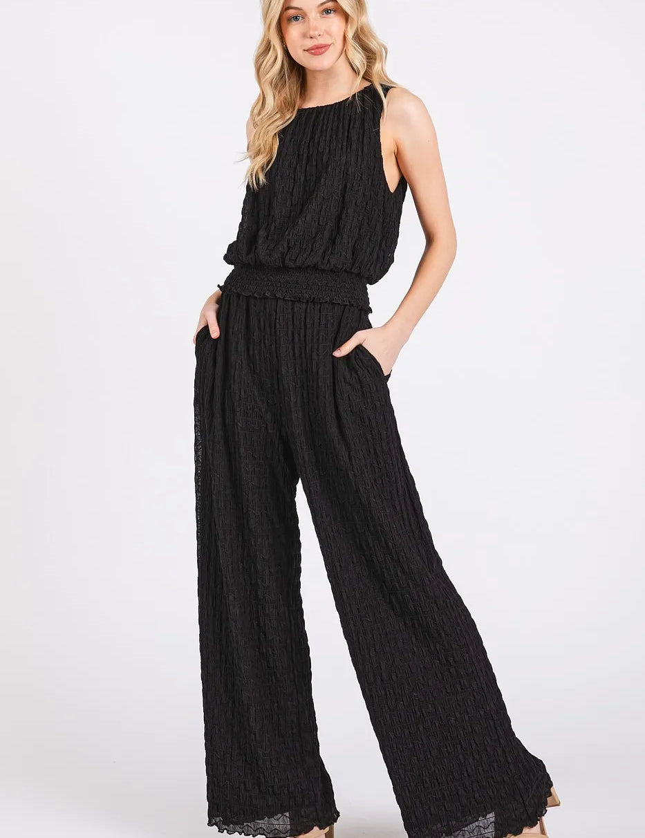BLACK Mittoshop Textured Stretchy Crop Tank and Pants Set | Outfit Sets Daverri Fashions