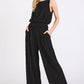 Mittoshop Textured Stretchy Crop Tank and Pants Set BLACK Outfit Sets