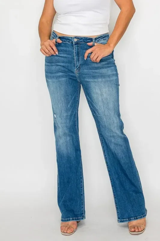 bytos Full Size Distressed High Rise Jeans with Pockets - DAVERRI FASHIONS