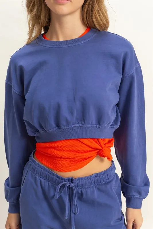 HYFVE Crew Neck Long Sleeve Crop Sweatshirt