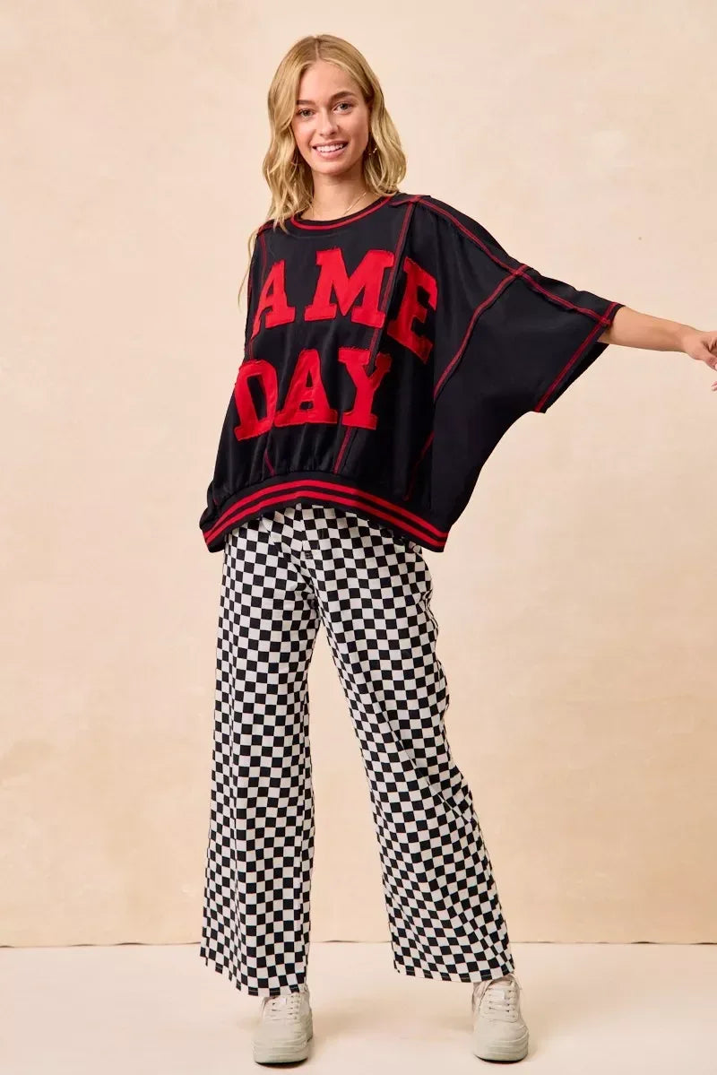 BiBi Gameday Theme Checkered Printed Pants - DAVERRI FASHIONS