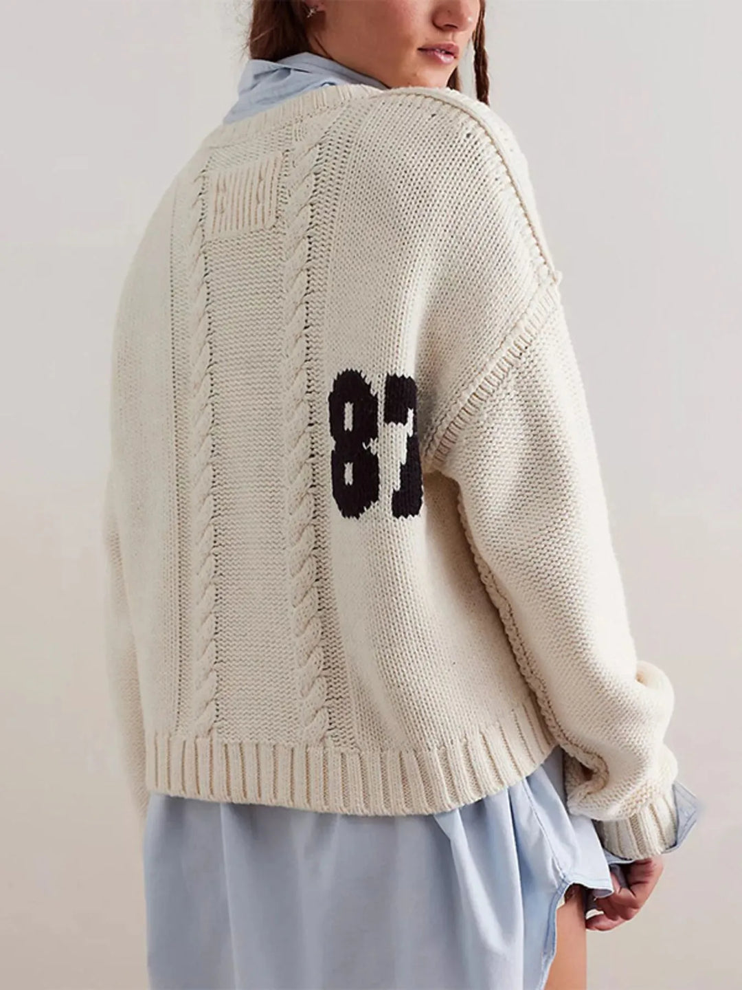Number 87 Oversized Cable Knit Sweater | Sweaters Daverri Fashions