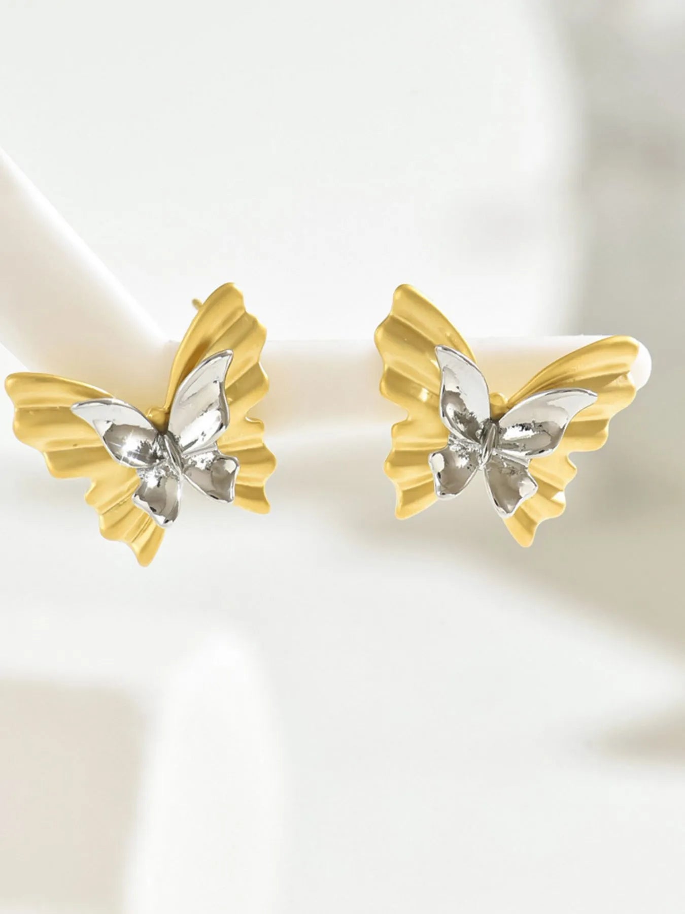 Two-Tone Stainless Steel Butterfly Earrings | Earrings Daverri Fashions