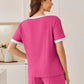 Daverri Fashions pink ribbed pajama set with white trim