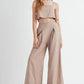 MABLE Linen Mix Crop Cami and Wide Leg Pants Set Mocha Outfit Sets