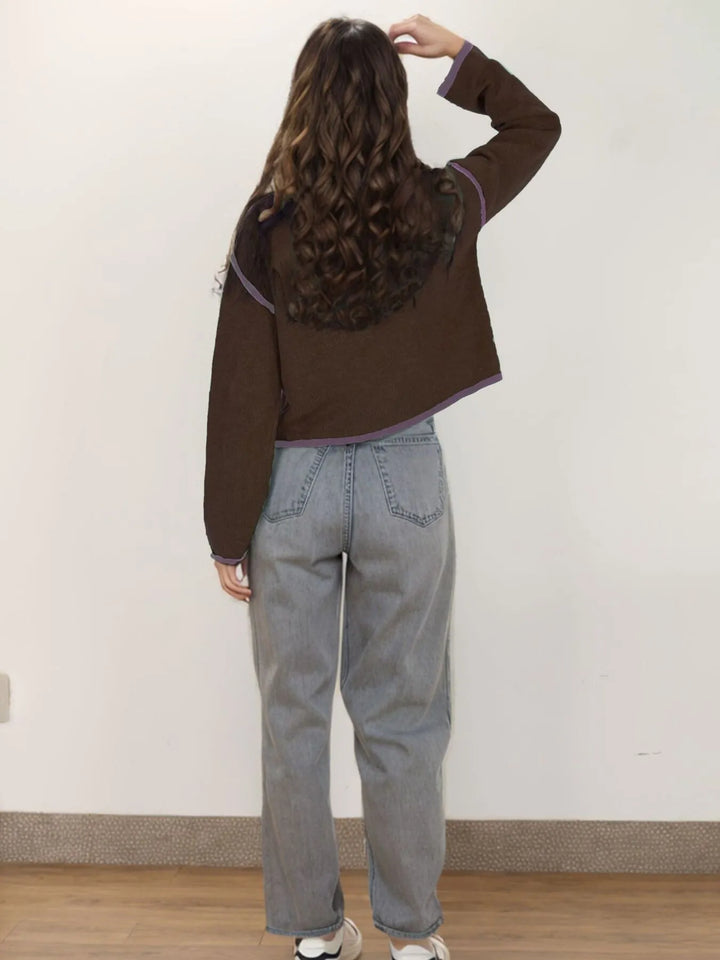 Button-Front Cardigan with Contrast Trim | Cardigans Daverri Fashions