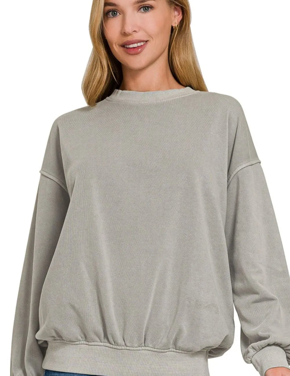 SLEET Zenana Soft Fleece Pigment Dye Round-neck Sweatshirts | Sweatshirts Daverri Fashions