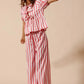 SO ME Front Tie Stripe Top With Puff Sleeves and Wide Leg Pants Set