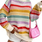 Rainbow Striped Drop Shoulder Oversized Sweater - DAVERRI FASHIONS
