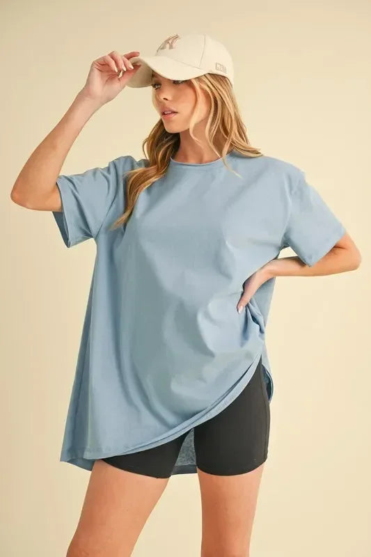Aemi+Co Round Neck Short Sleeve Oversized T-Shirt - DAVERRI FASHIONS