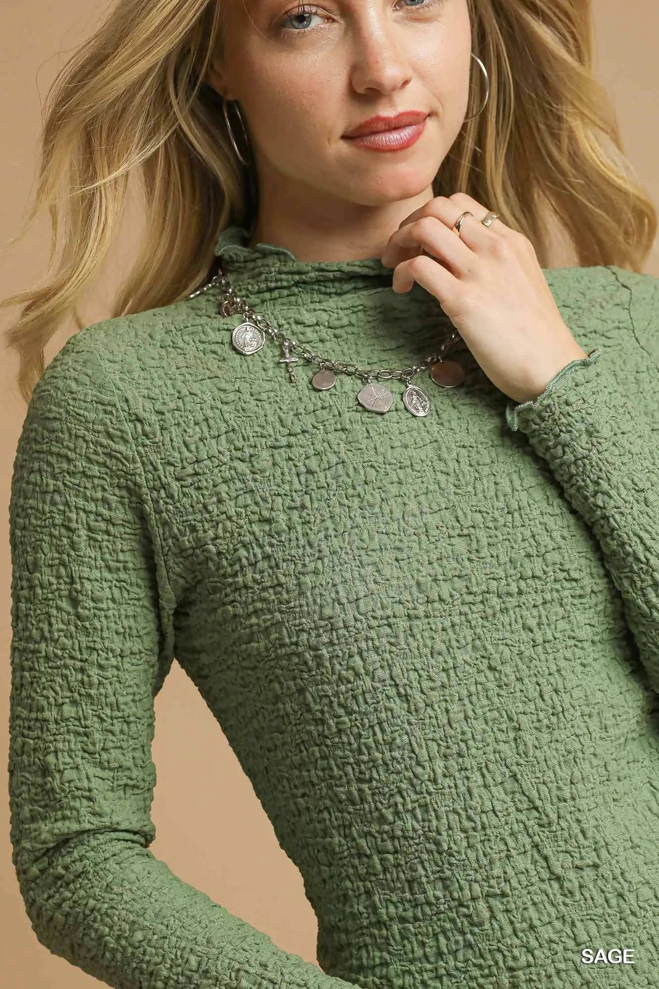 Umgee Textured Crinkle Knit Long Sleeve Top | Tops Daverri Fashions