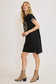 Umgee Peace Plaid Applique Short Sleeve Mini Dress | Daverri Fashions