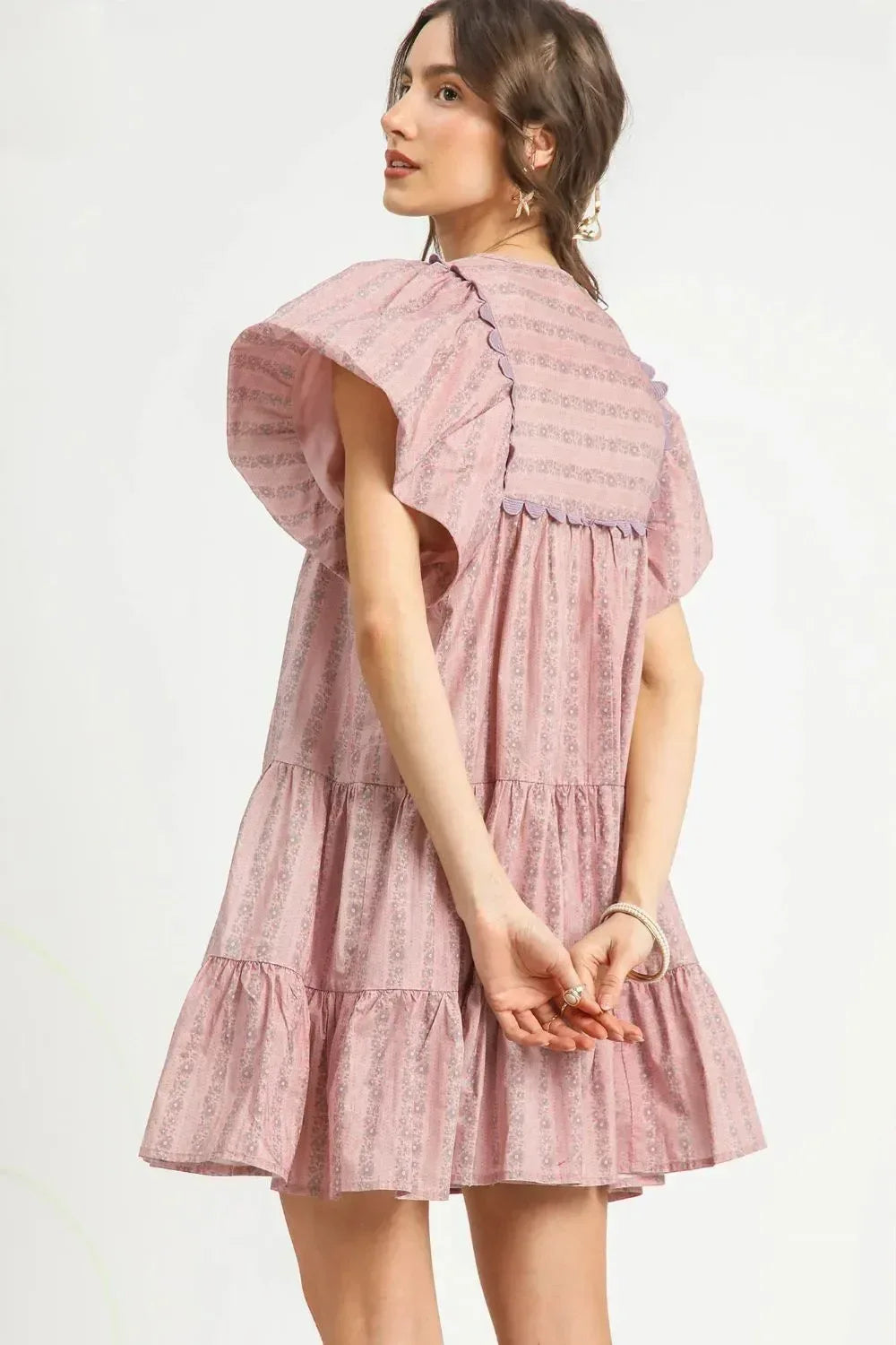 Umgee Floral Ruffled Cap Sleeve Tiered Mini Dress - DAVERRI FASHIONS