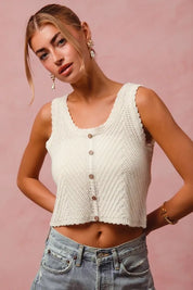 SO ME Chevron Pattern Buttoned Front Lightweight Tank Top | Tank Tops Daverri Fashions