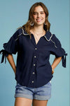 Umgee Full Size Embroidered Detail Button Down Shirt - DAVERRI FASHIONS