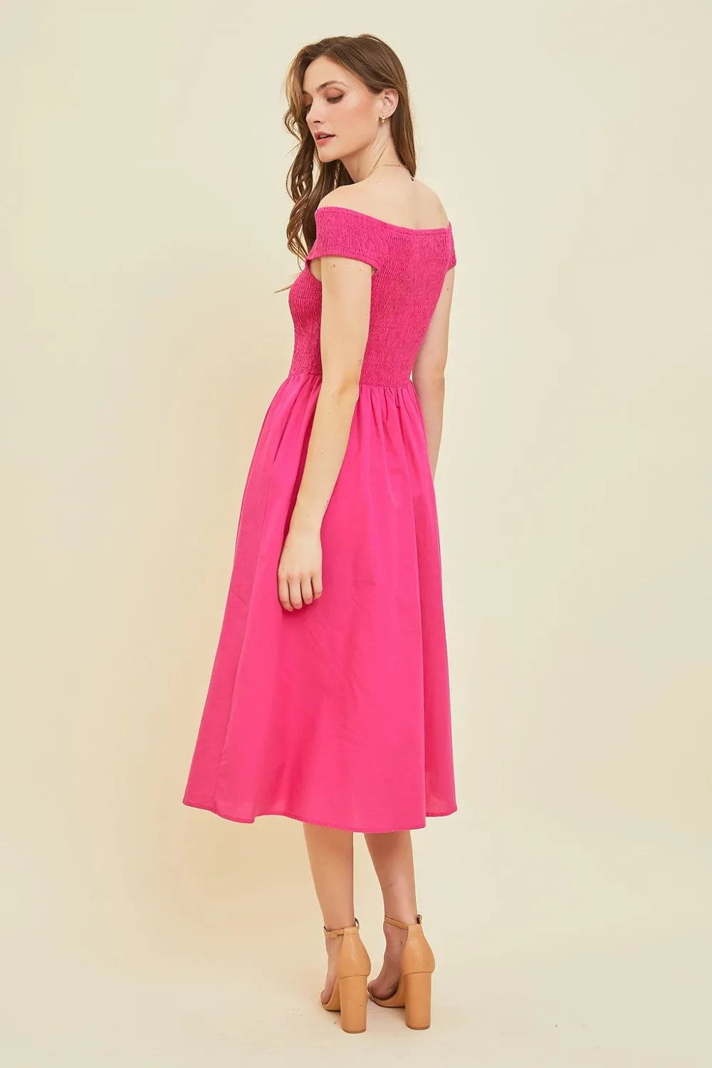 HEYSON Off-Shoulder Smocked Midi Dress Midi Dresses