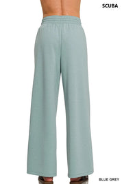 Zenana Scuba Drawstring Pants Blue Grey | Loungewear Bottoms Daverri Fashions