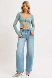RISEN Mid Rise Wide Barrel Transferable Leg Snap Jeans | Jeans Daverri Fashions