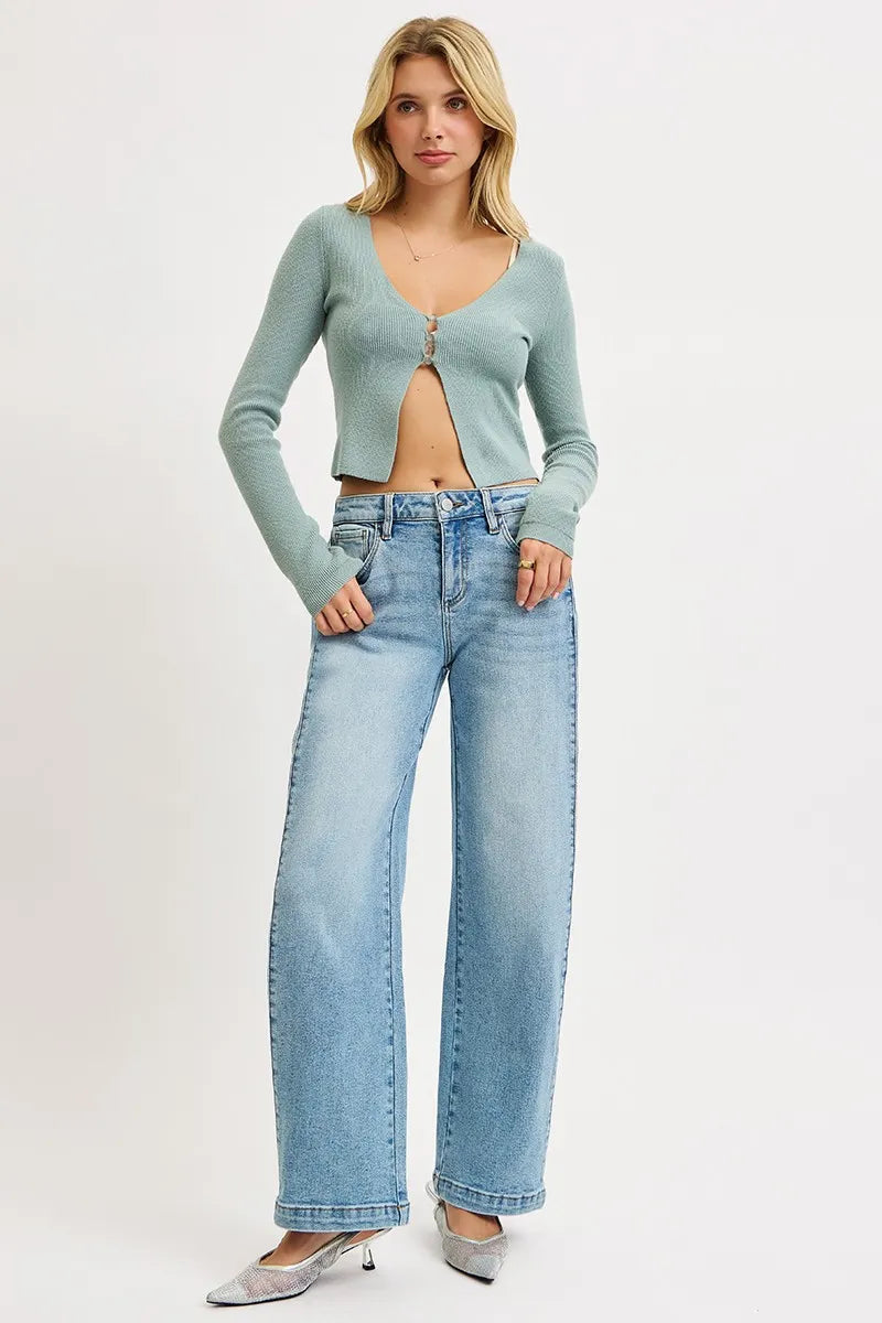 RISEN Mid Rise Wide Barrel Transferable Leg Snap Jeans | Jeans Daverri Fashions