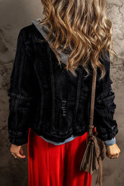 Faux Two-Piece Hooded Zip-Up Denim Jacket | Denim Jackets Daverri Fashions