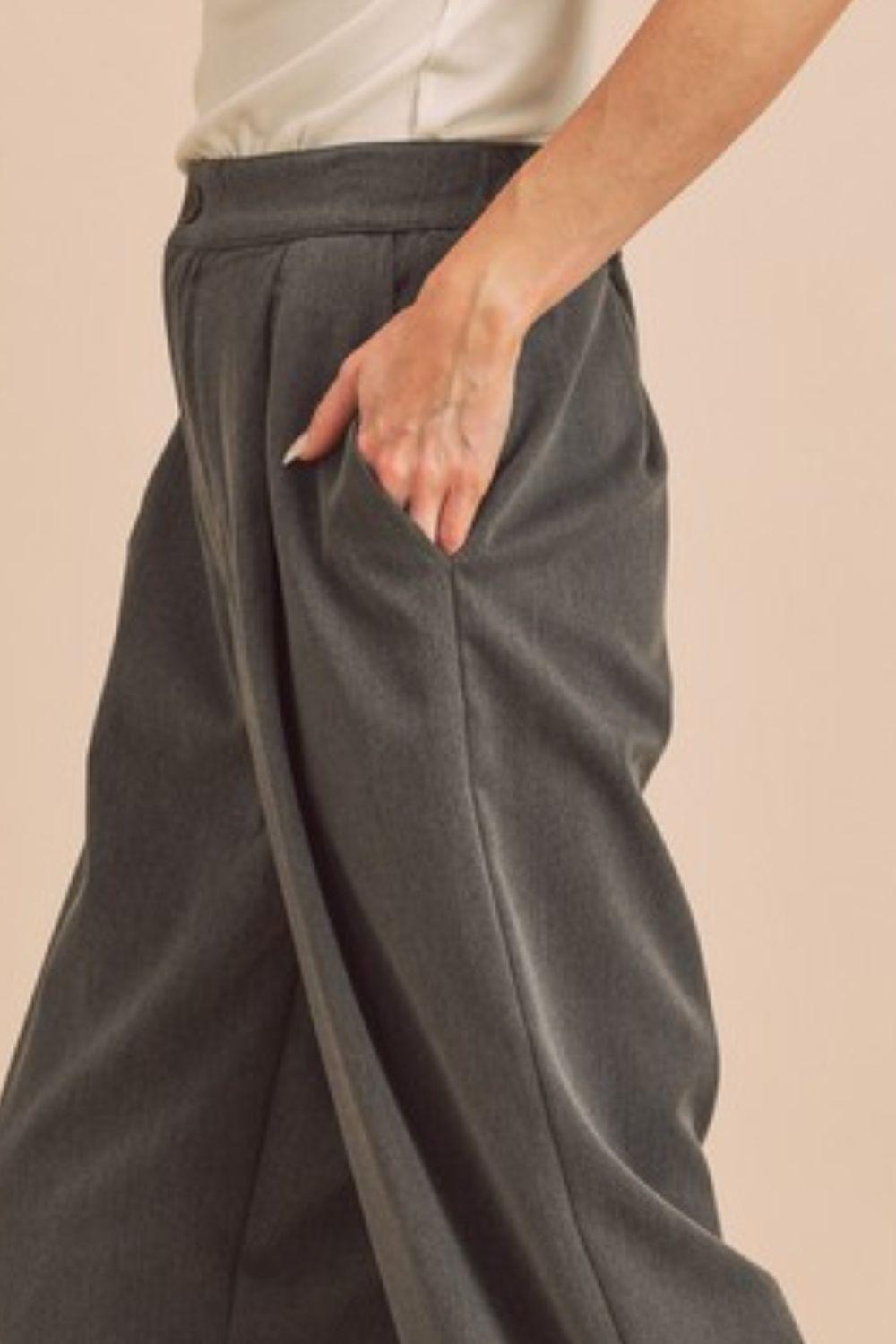 Aemi + Co High Waist Wide Leg Pants with Side Pockets | Pants Daverri Fashions