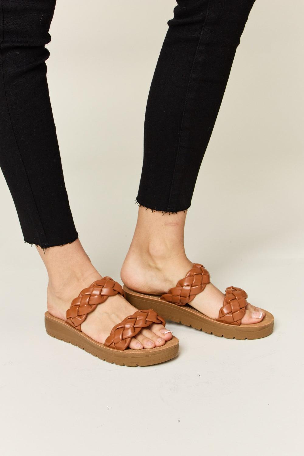 Woven Dual Band Platform Sandals SLIDES