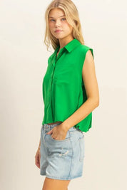 HYFVE Buttoned Front Sleeveless Collar Shirt | Daverri Fashions