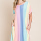 BOMBOM Striped Short Sleeve Dress with Pockets Stripe
