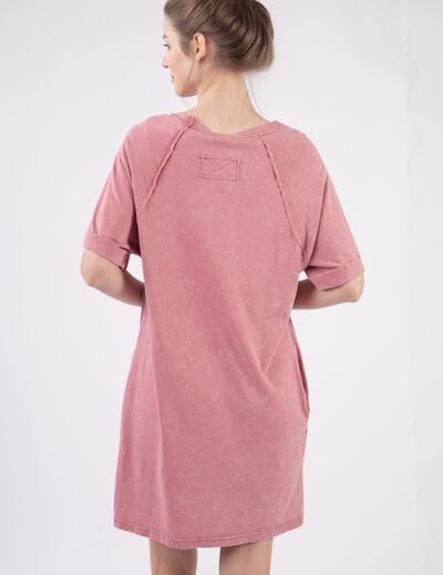 VERY J Washed Round Neck Mini Tee Dress