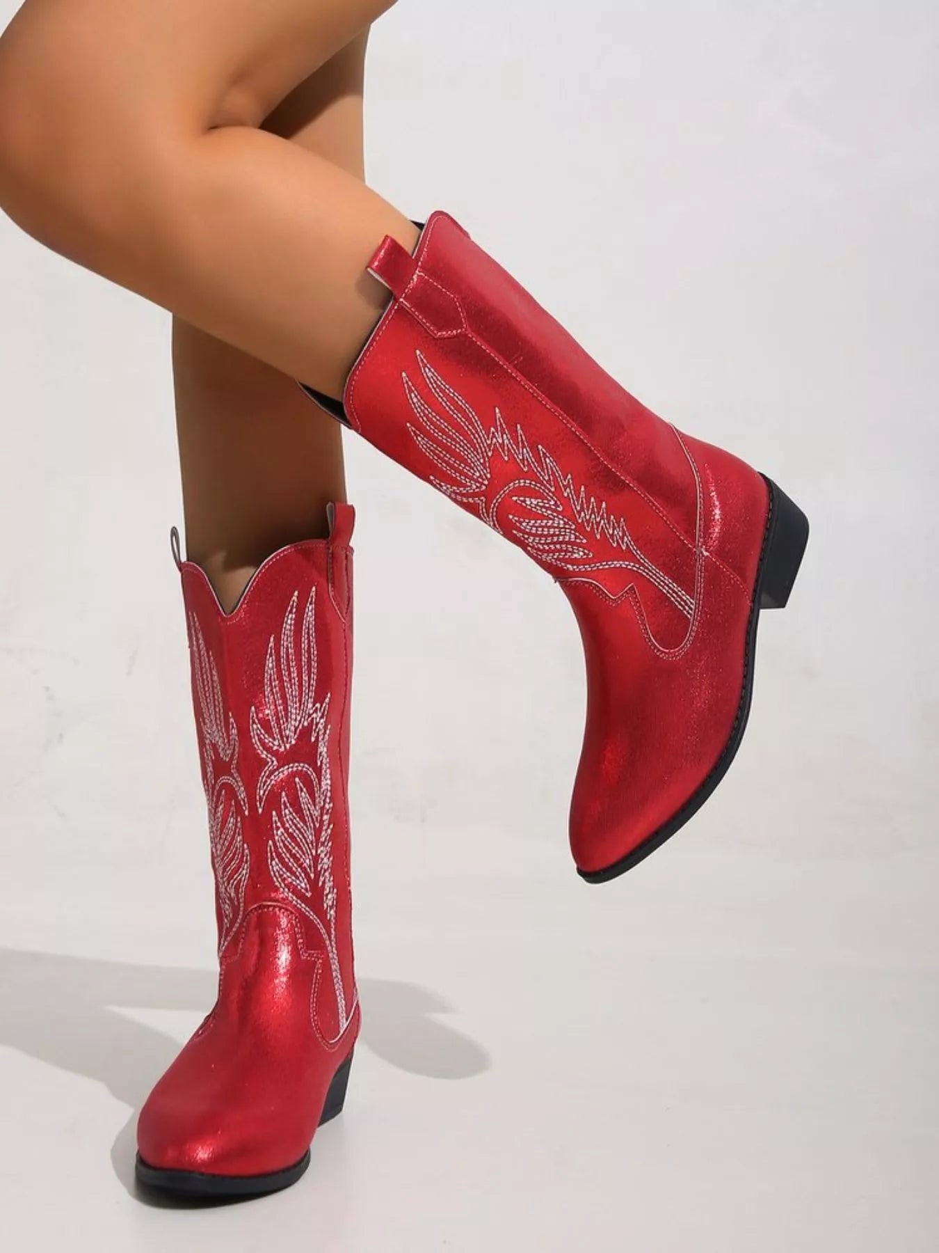 Embroidered Block Heels Boots | Boots Daverri Fashions