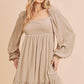 Aemi + Co Ruffled Hem Square Neck Balloon Sleeve Mini Dress Dust Storm Mini Dresses
