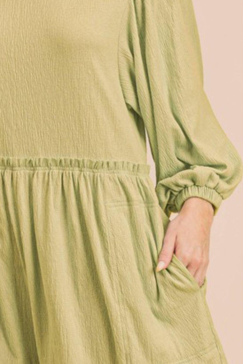 Aemi + Co Frill Round Neck Long Sleeve Romper with Pockets | Rompers Daverri Fashions
