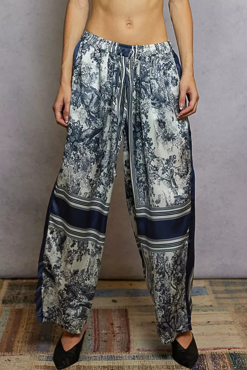 POL Floral Printed Woven Wide Leg Drawstring Pants - DAVERRI FASHIONS