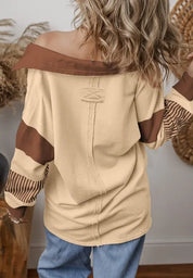 Daverri Fashions Color Block Johnny Collar Long Sleeve Sweatshirt - DAVERRI FASHIONS