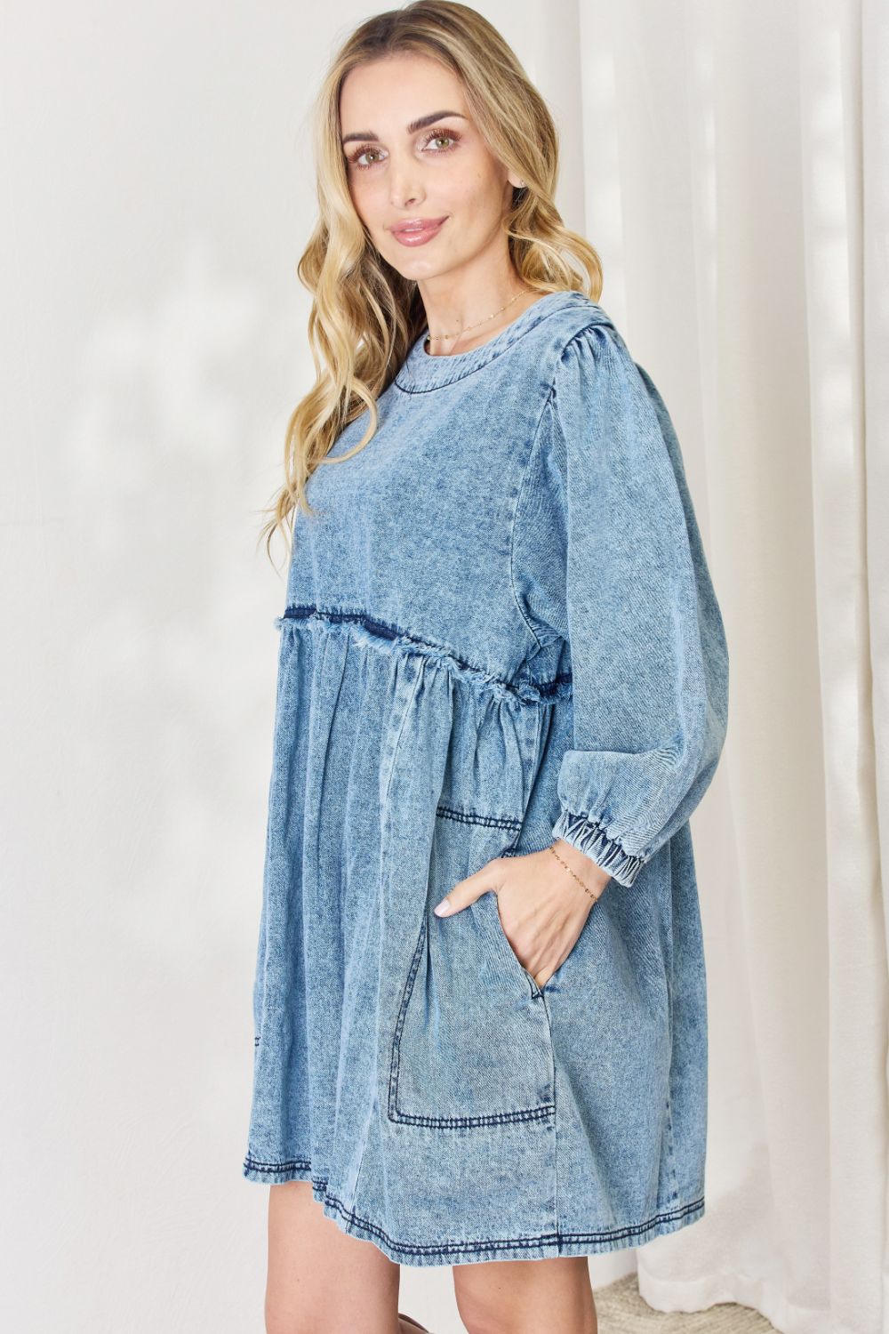 HEYSON Full Size Oversized Denim Babydoll Dress Babydoll Dresses