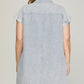 She + Sky Full Size Folded Cuff Button Down Washed Twill Shirt Dress Plus Size Mini Dresses
