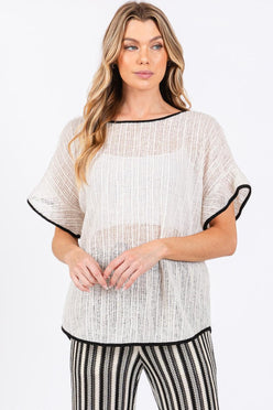GeeGee Contrast Trim Short Sleeve Knit Cover Up - DAVERRI FASHIONS