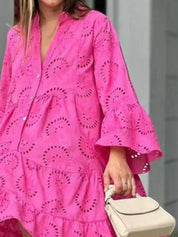 Full Size Eyelet Ruffled Hem Tiered Dress Plus Size | Mini Dresses Daverri Fashions