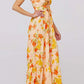 Floral print tie front tiered maxi dress in peach with vibrant flowers
