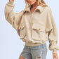 Aemi + Co Exposed Seam Half Zip Sweatshirt with Pockets Cream L Sweatshirts