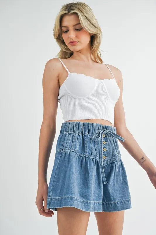 MABLE Scalloped Edge Ribbed Knit Cami Off White