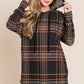 BOMBOM Drawstring Plaid Long Sleeve Hoodie Black